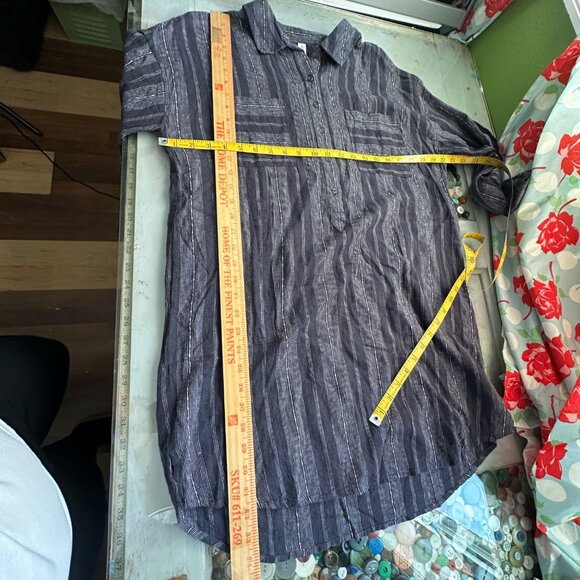 Gentle Fawn Tunic Size Medium Half Button Shirt Dress Stripe Linen Blend Navy - Picture 4 of 8